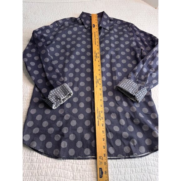 Ted Baker London Navy Large Spot Print Shirt SZ 4/L Long Sleeve Button-Up Flip C - Picture 10 of 10